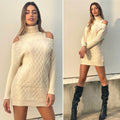 Maxi maglia a collo alto beige