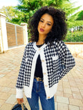 Cardigan pied de poule bottoni in perle