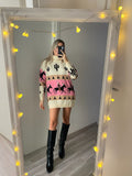 Maxi maglione collo alto con cavalli base Fuxia