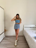 Top in jeans con strass