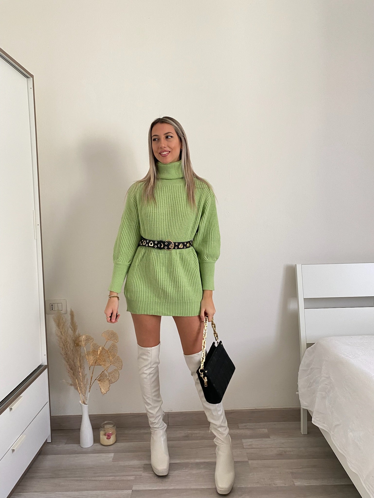 Maxi maglione top quality collo alto menta
