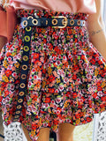 Gonna a balze con fiori rossi e arancio