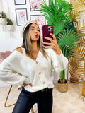 Cardigan con bottoni gioiello e spalle scoperte Bianco