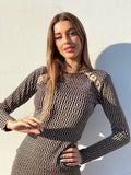 Abito in maglia a fantasia nero e Camel
