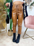 Leggins in eco-pelle con catene Camel
