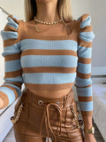 Maglioncino crop a righe nude celeste