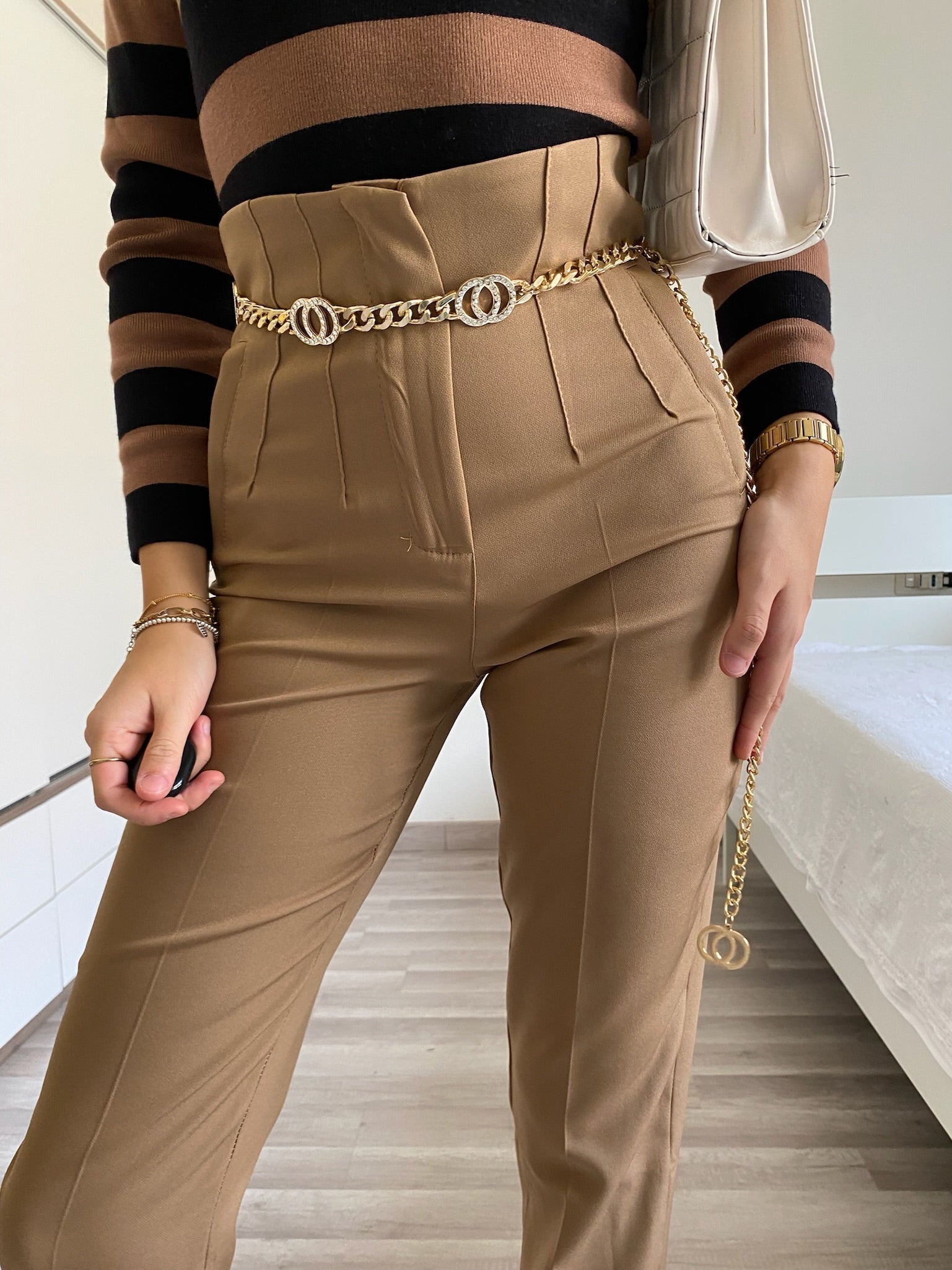 Pantalone vita alta Camel