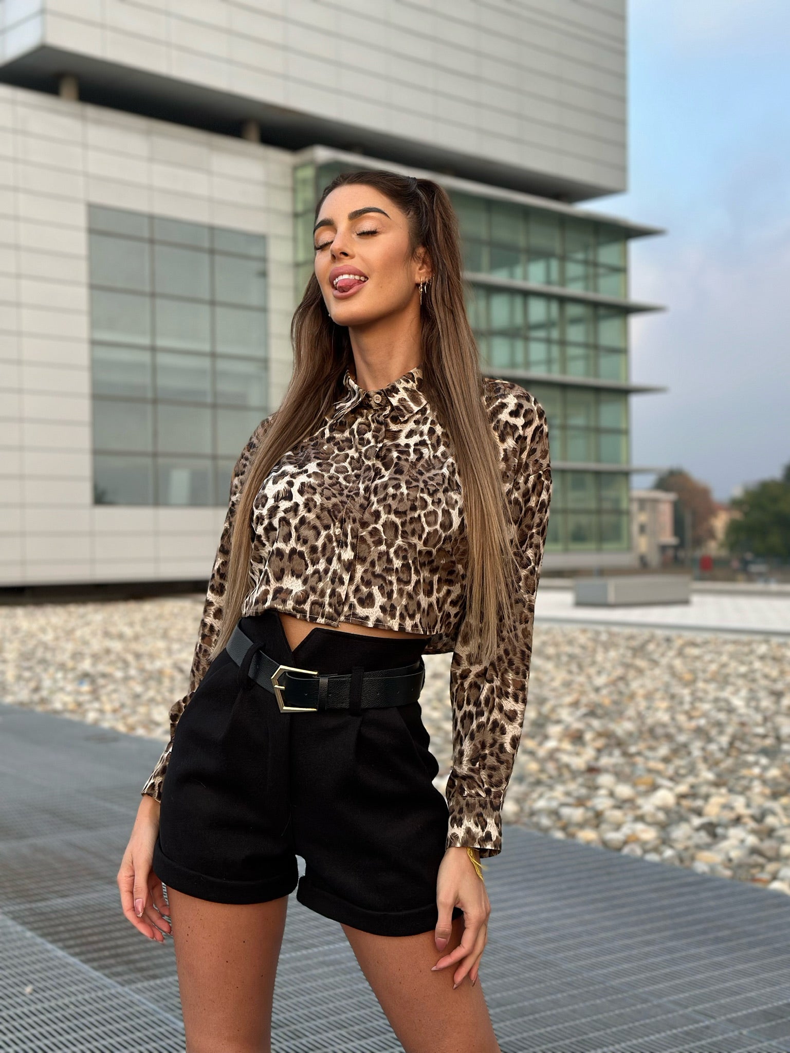Camicia crop animalier