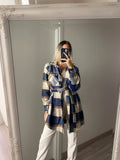 Giacca check nude e blu