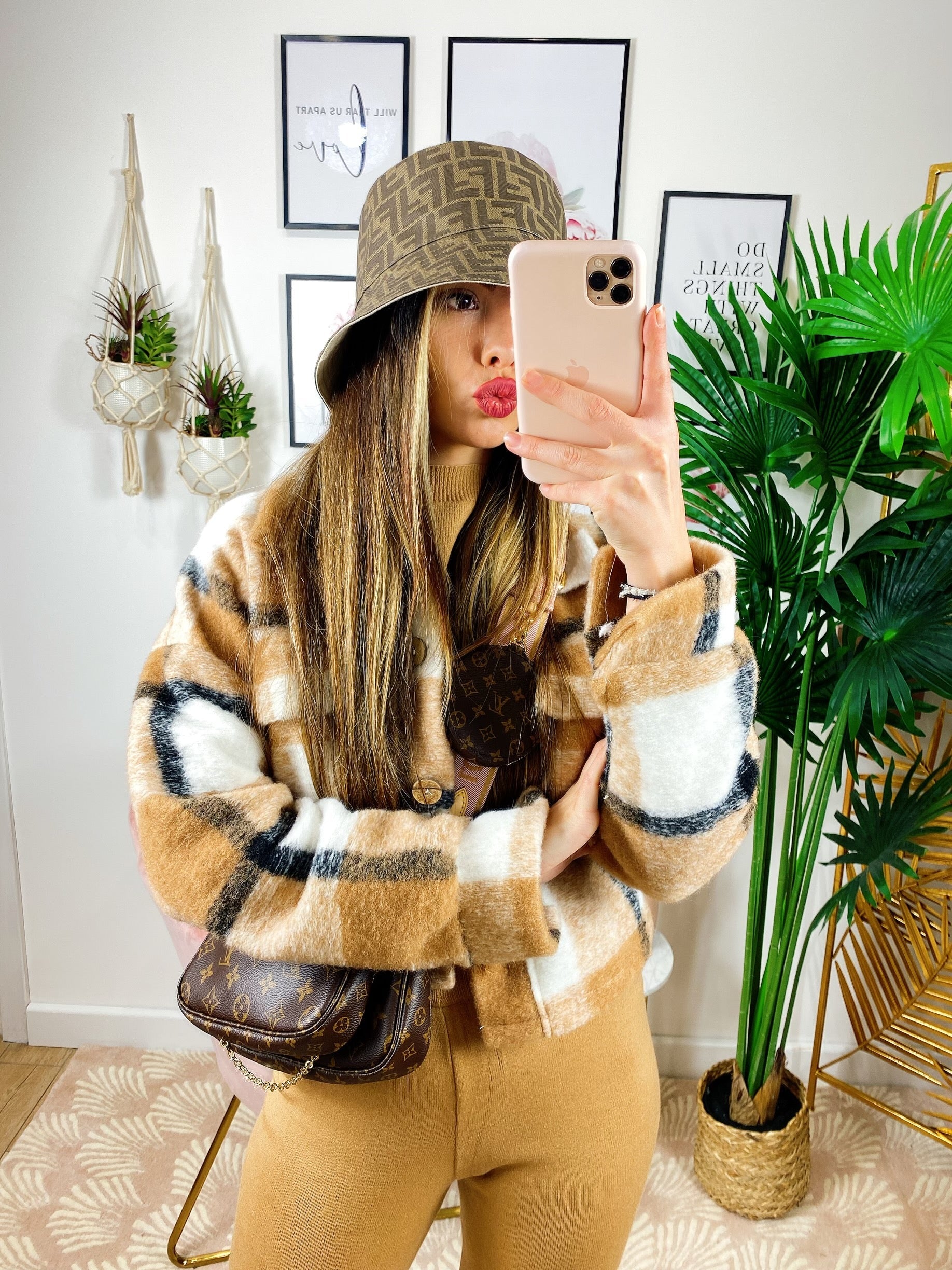 Giacca a quadri Corta Beige