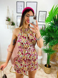 Tutina in raso con fiori base bianca