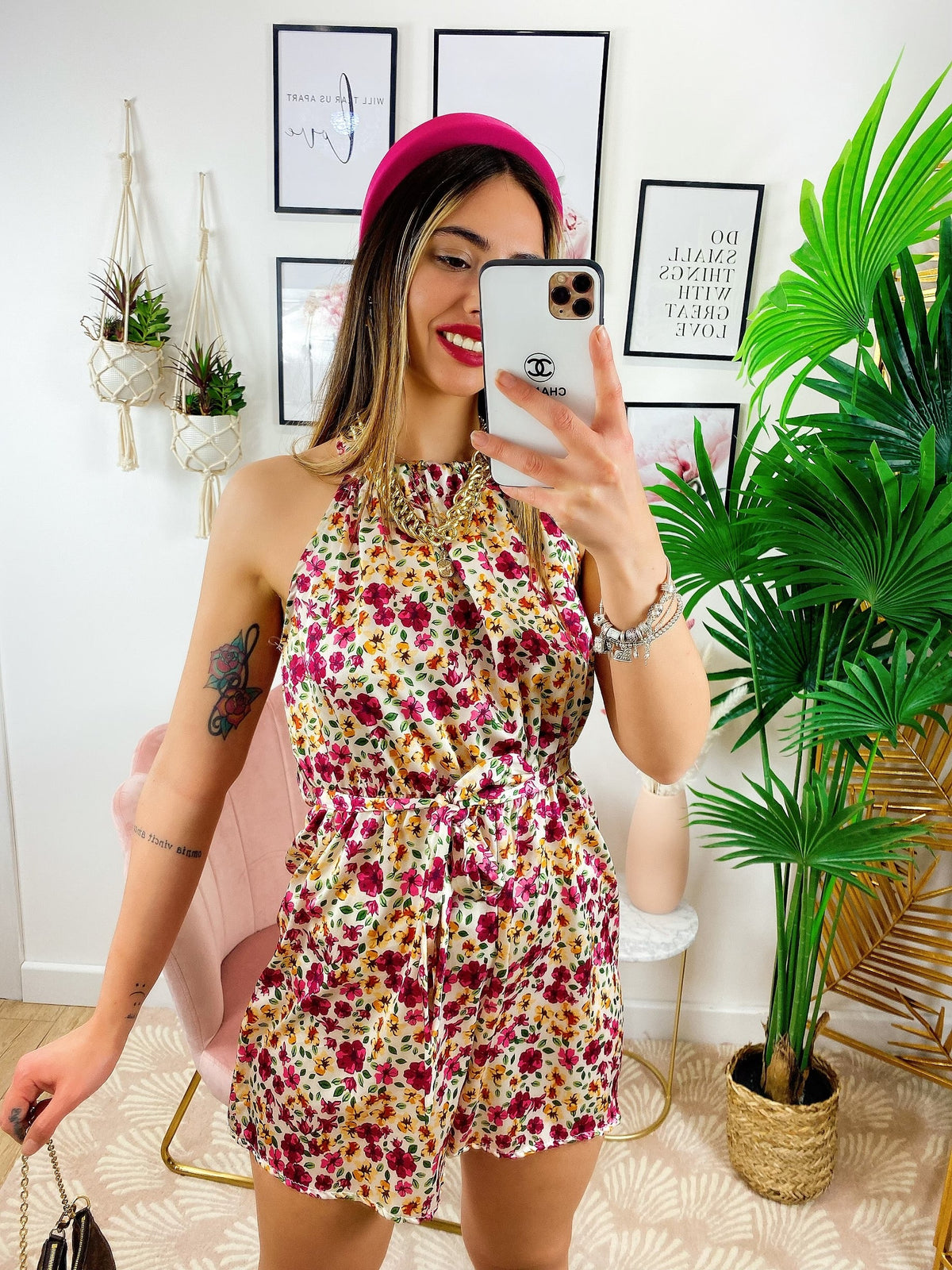Tutina in raso con fiori base bianca
