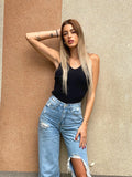 Top a costine nero spalline oro