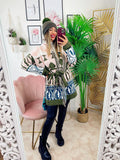 Cardigan Rosa frange e cinta dettaglio verde
