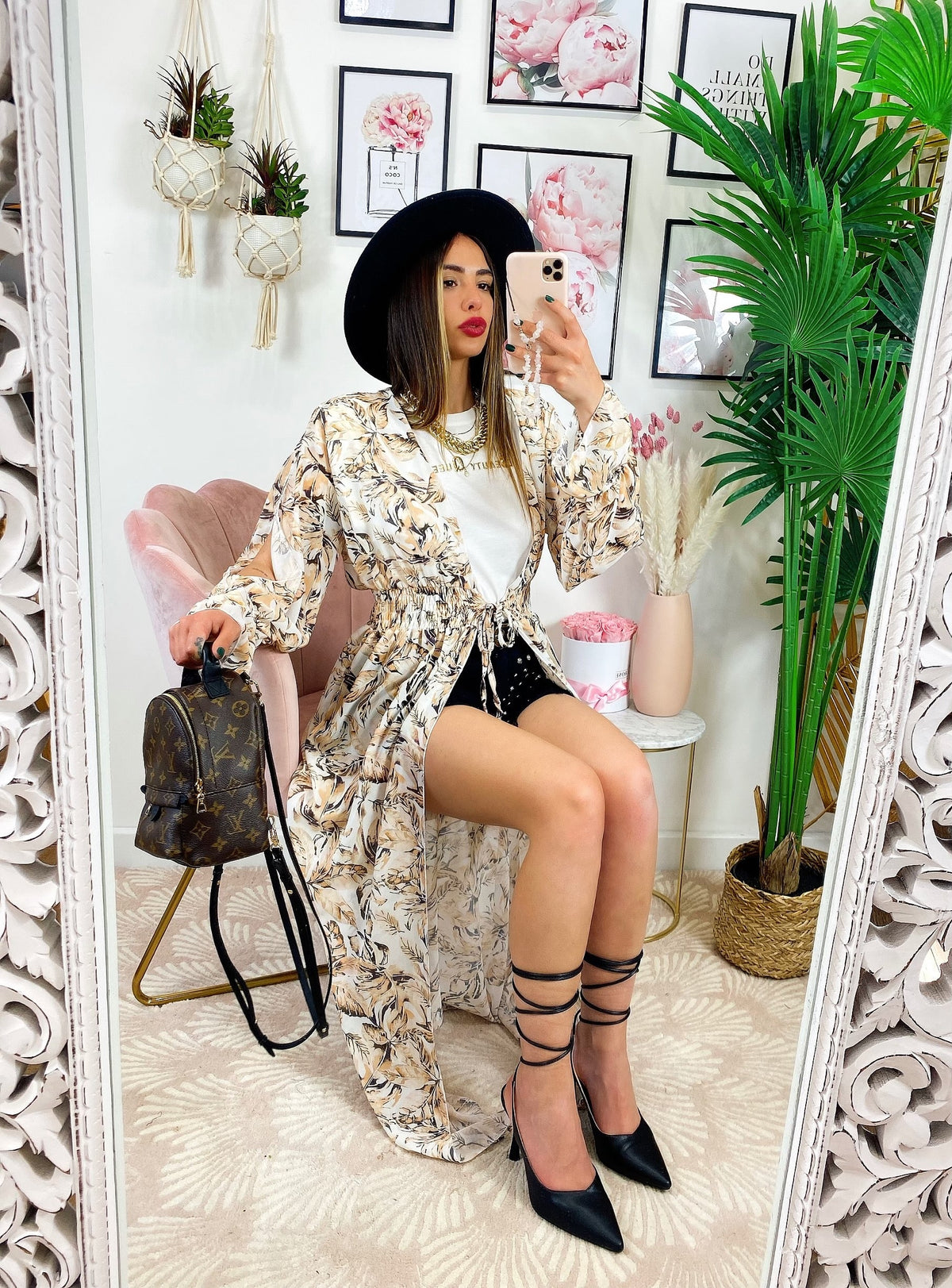 Kimono base beige floreale