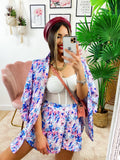 Completo Giacca e Short fiori celesti