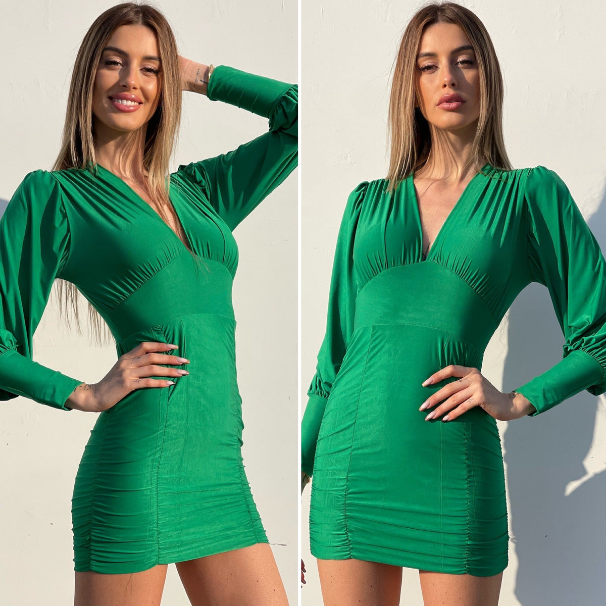 Abito con drappeggio verde smeraldo