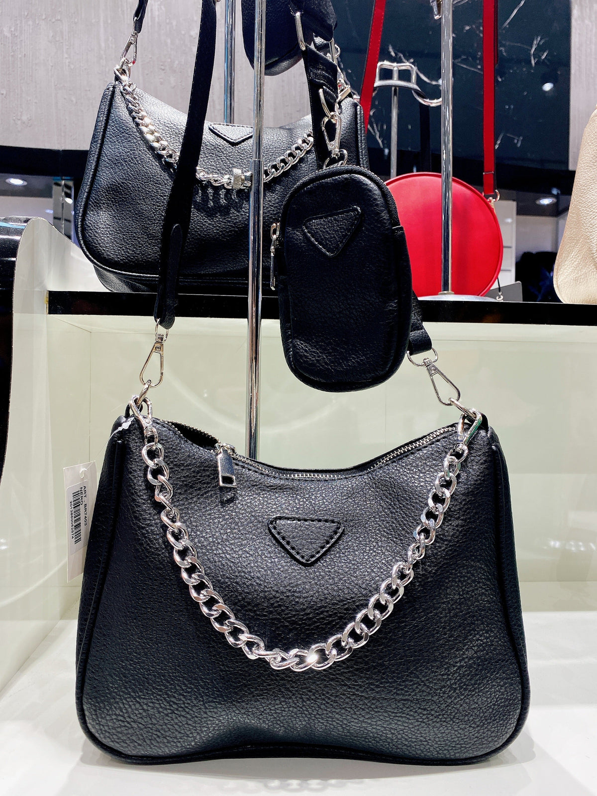Set 3 bag in eco Pelle con catena argento