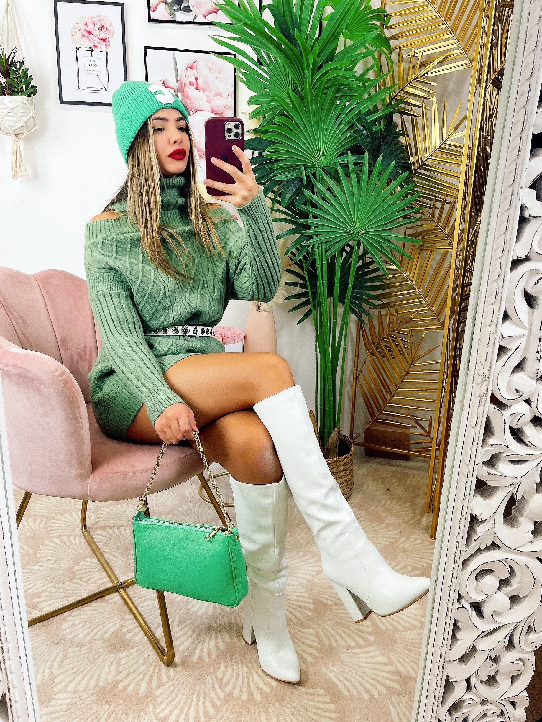 Maxi maglia a collo alto menta