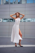 Abito monospalla glitter bianco/argento