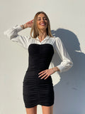 Abito arricciato nero con camicia