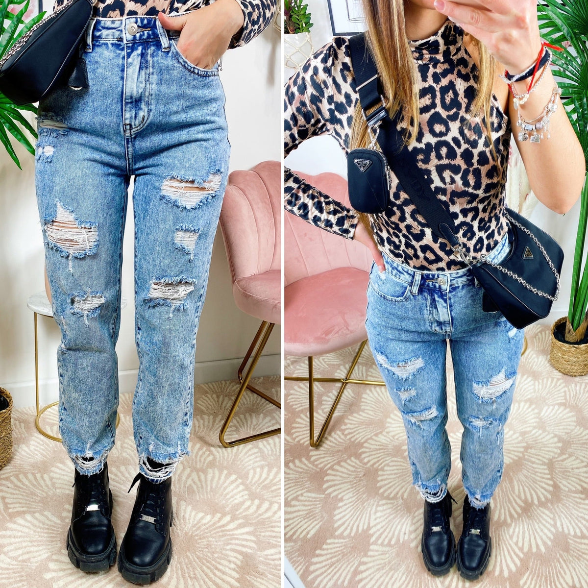 Jeans con strappi sfrangiato sotto