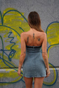Abito a fascia in jeans con cintura