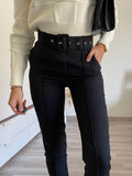 Pantalone aderente nero con cintura