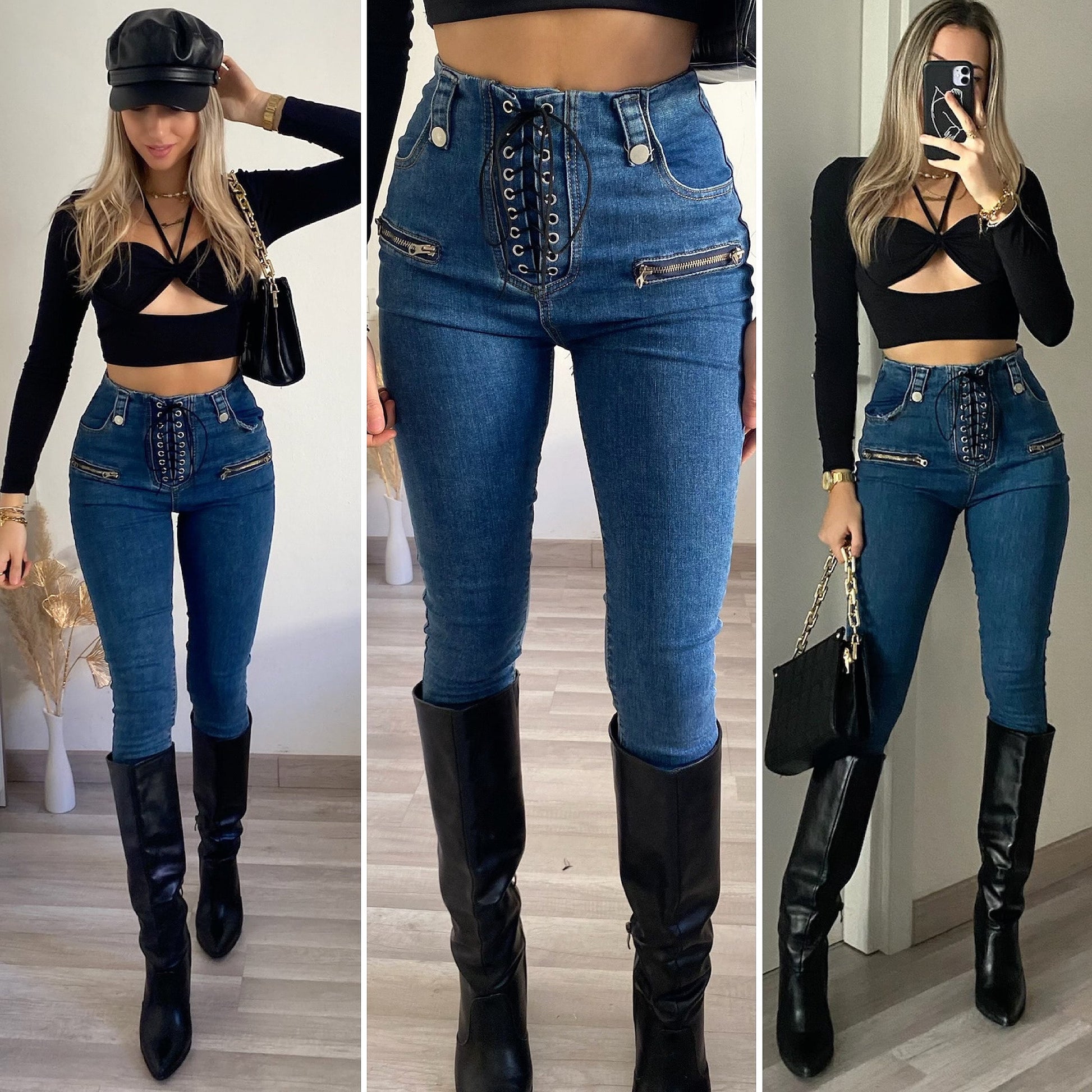 Jeans con lacci sul davanti
