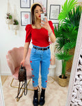 Top con spalline bombate Rosso