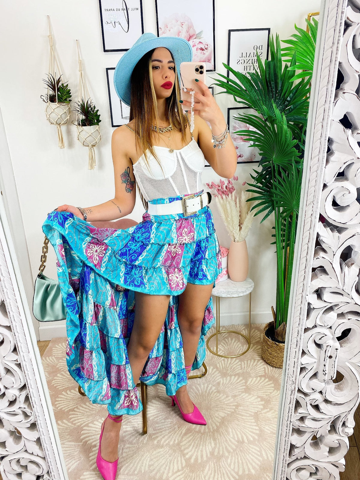 Gonna asimmetrica celeste Fuxia blu