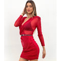 Abito rosso con scollo a incrocio