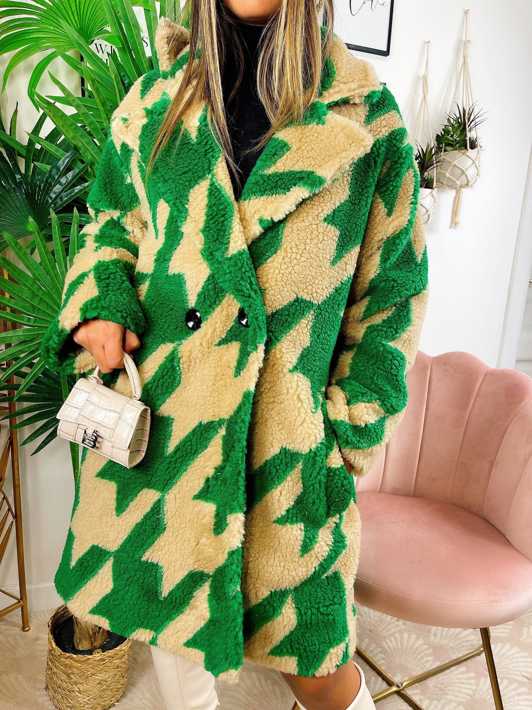 Cappotto pied de poule dettaglio verde