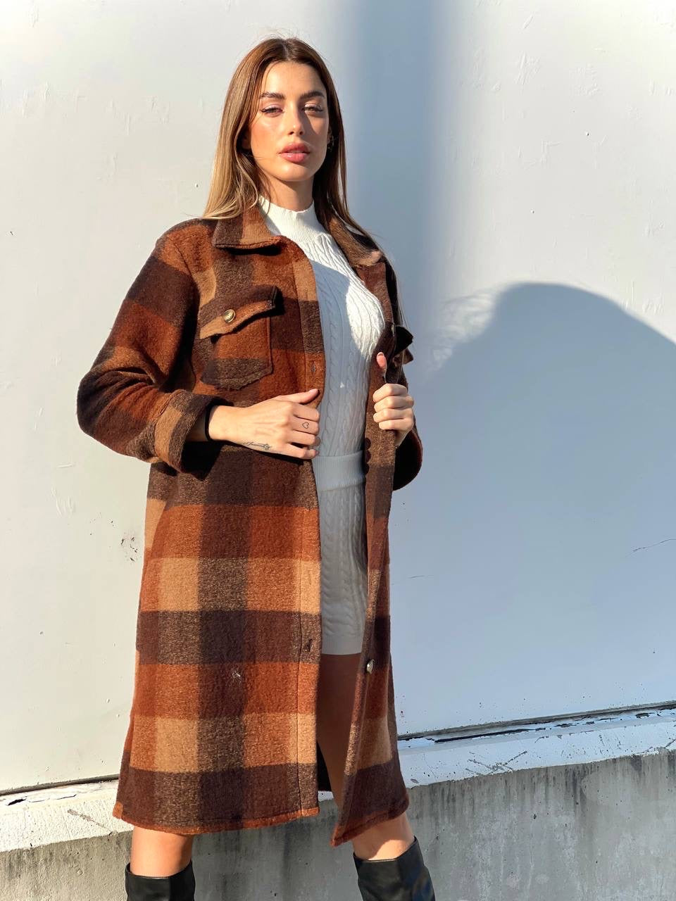 Maxi camicione a quadri Camel