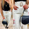 Jeans bianco boyfriend con cintura compresa