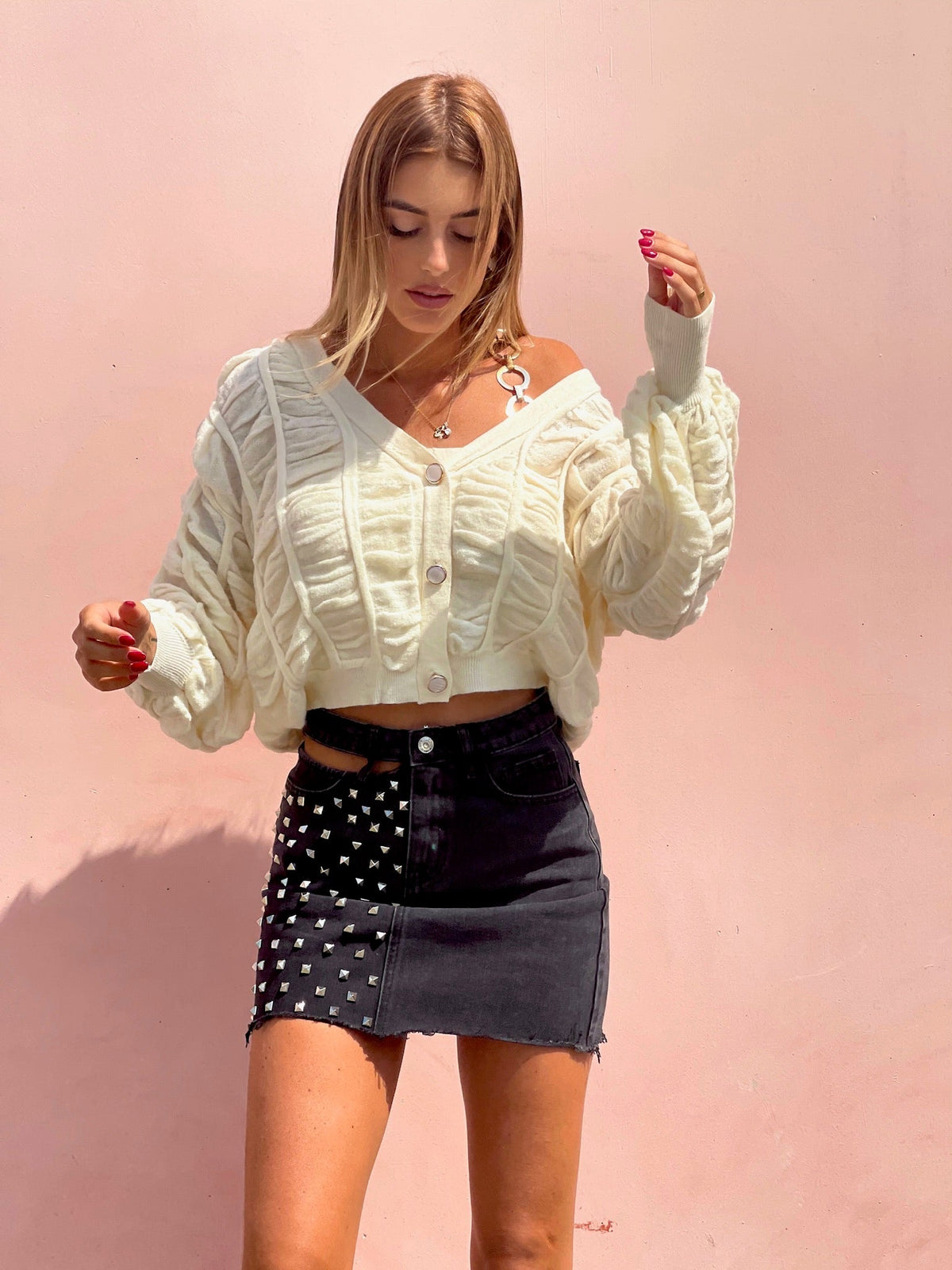 Cardigan panna a trecce