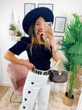 Top con spalline bombate Nero