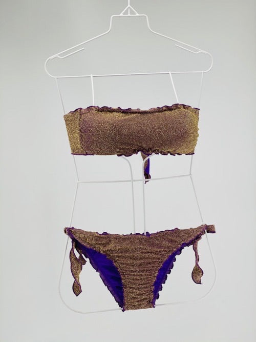 Bikini a fascia con arricciature lilla