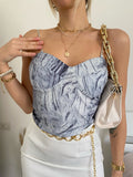 Top effetto marmo spalline in strass