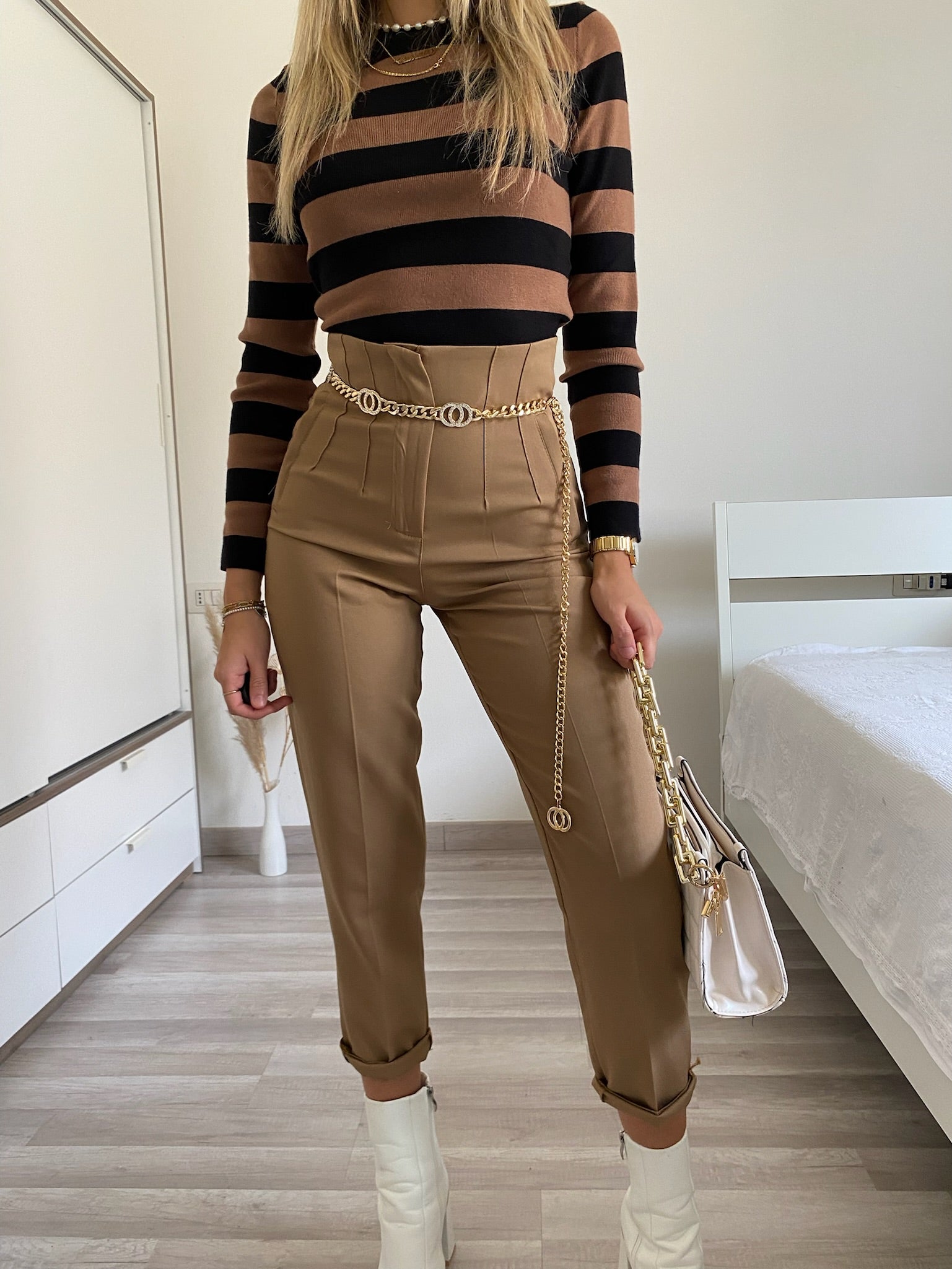 Pantalone vita alta Camel