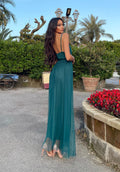 Abito lungo in tulle petrolio