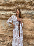 Pareo/kimono lungo in pizzo bianco