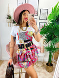 Completo etnico gonna e t-shirt base fucsia