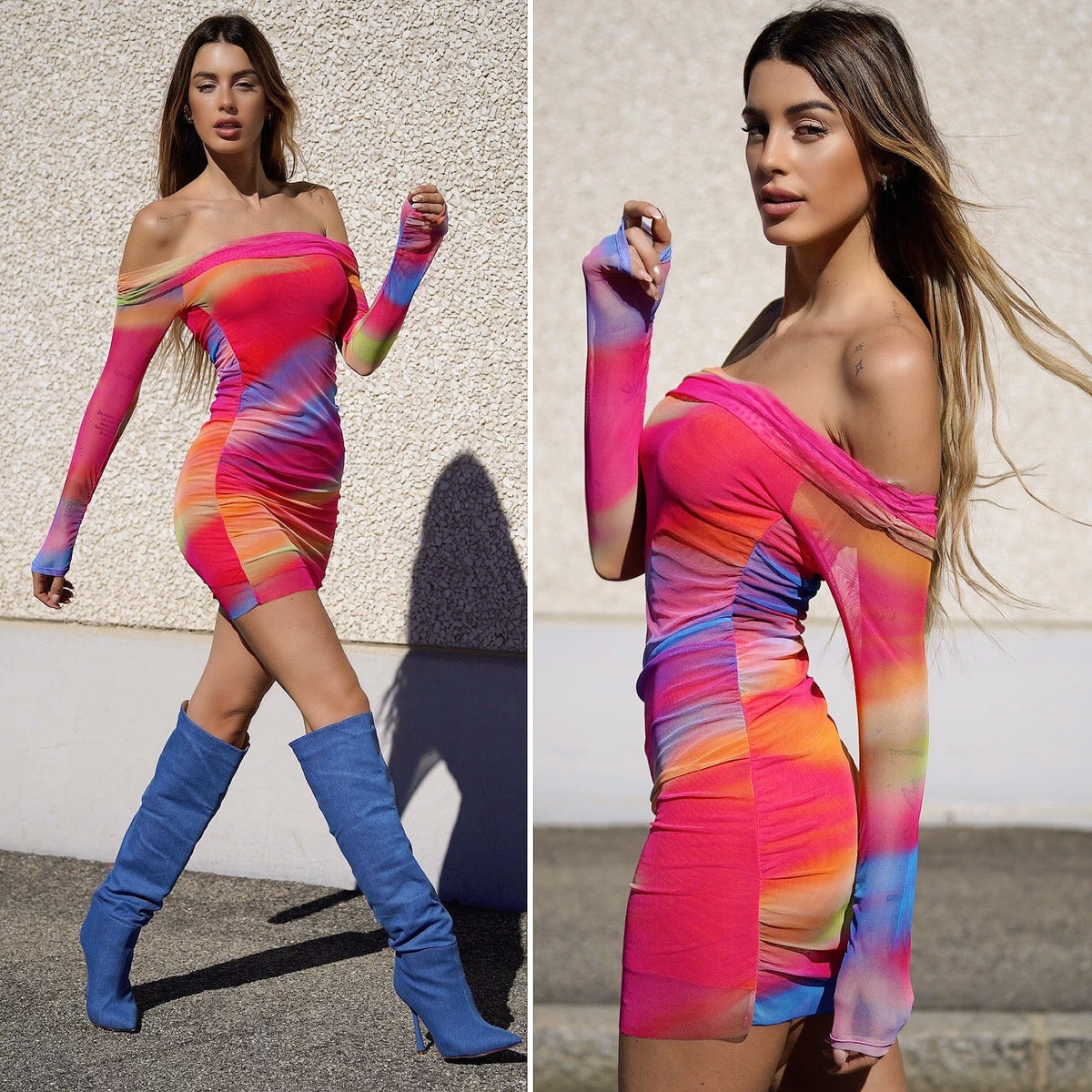 Abito multicolor con scollo