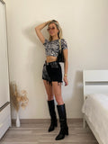 Crop top zebrato manica corta