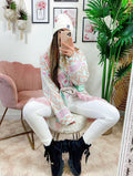 Cardigan con frange Verdeacqua e Rosa