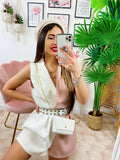 Tutina a Blazer bicolor con borsetta bianco Rosa