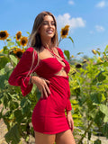 Abito rosso manica lunga con incrocio