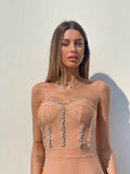 Abito bustier nude con strass
