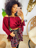 Top in raso manica lunga bordeaux